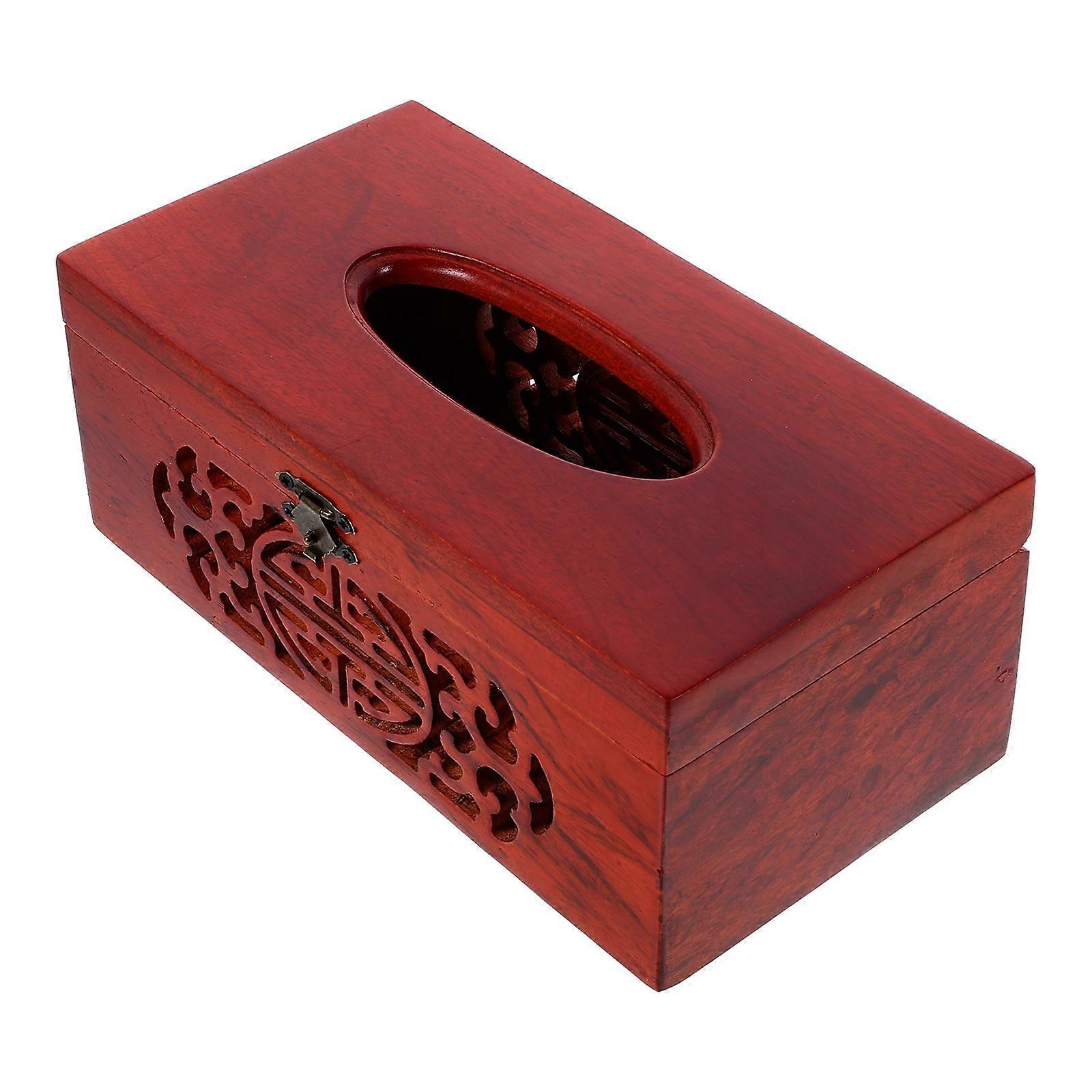 Red Wood Tissue Box Holder Large Capacity for Tissue Storage Office Bedroom Size 10.5x5.5x5.5 Inches