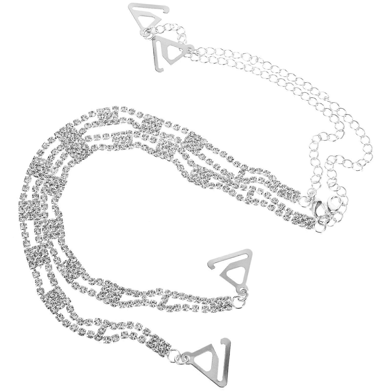 Rhinestone Bra Straps Decorative Bra Straps Replacement 1Pair Silver Metal