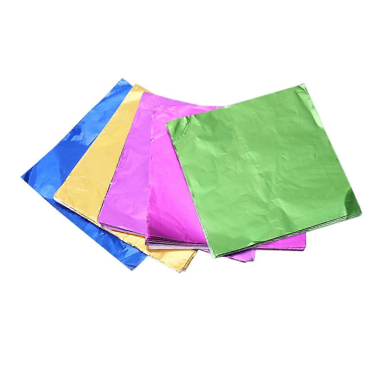 5 Pack Food Grade Aluminum Foil Wrapping Squares for Chocolate, Candy Packaging & Confectionery Decoration – Smooth Surface, Assorted Colors