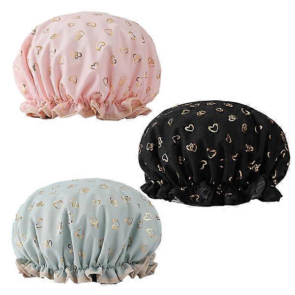 Shower Caps, 3-PACK Bath Cap for Women Waterproof & Double Layer