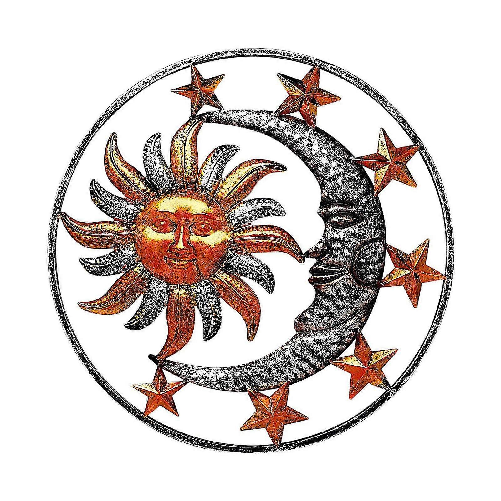 Wrought Iron Moon Sun Metal Pendant Wall Ornament Home Living Room Background Decoration Interior Exterior Ornaments