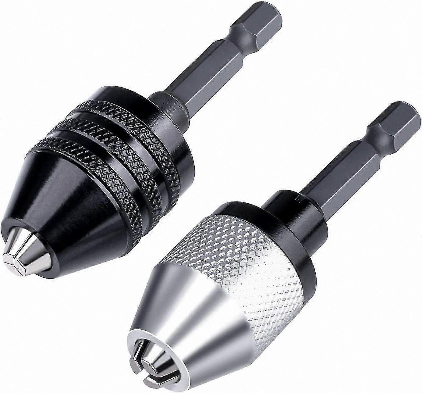 2-Piece 1/4" Hex Keyless Drill Bit Adapter with Quick-Change Clamp for 0.3-6.5mm Bits