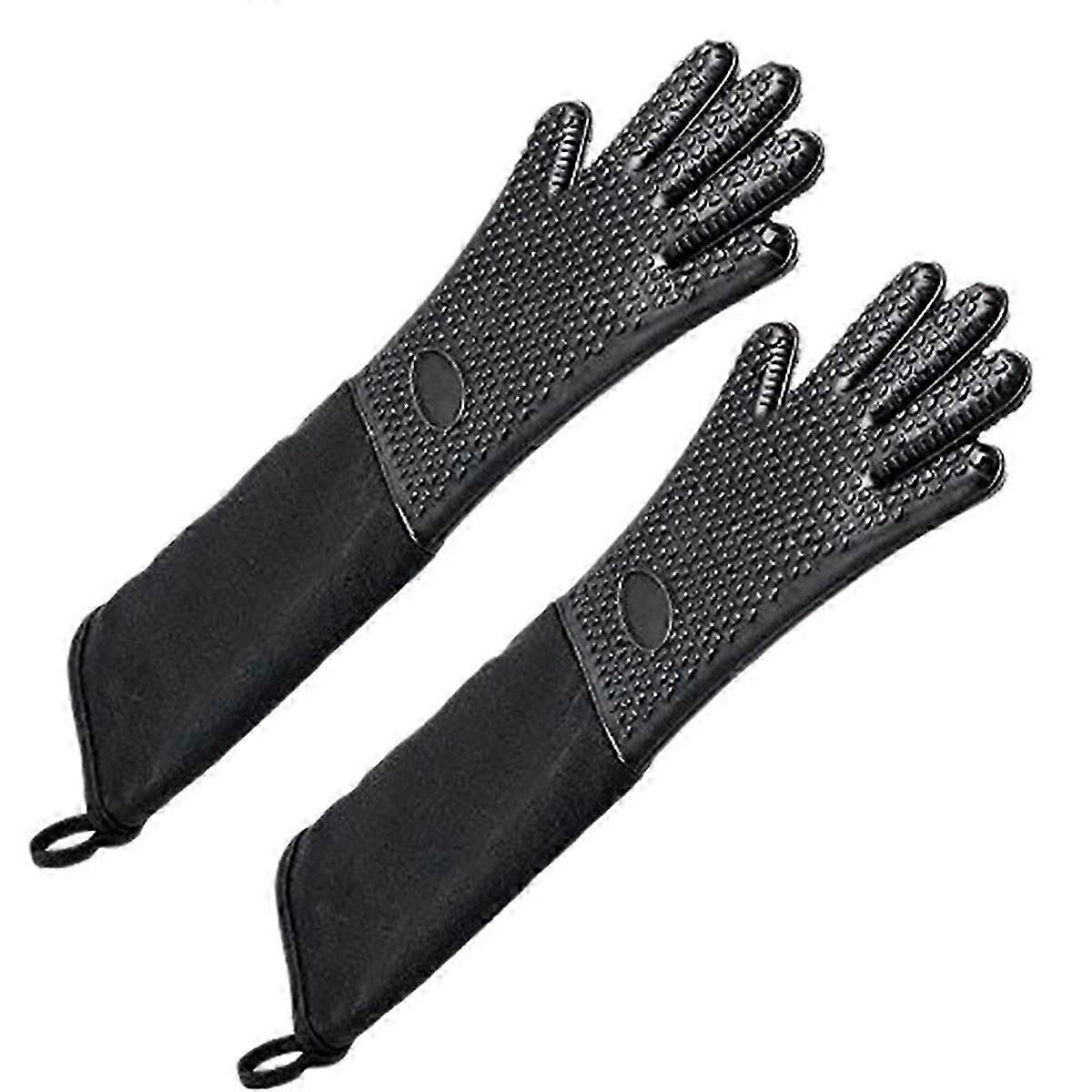 Extra Long Professional Silicone Oven MittFor Kitchen - Black