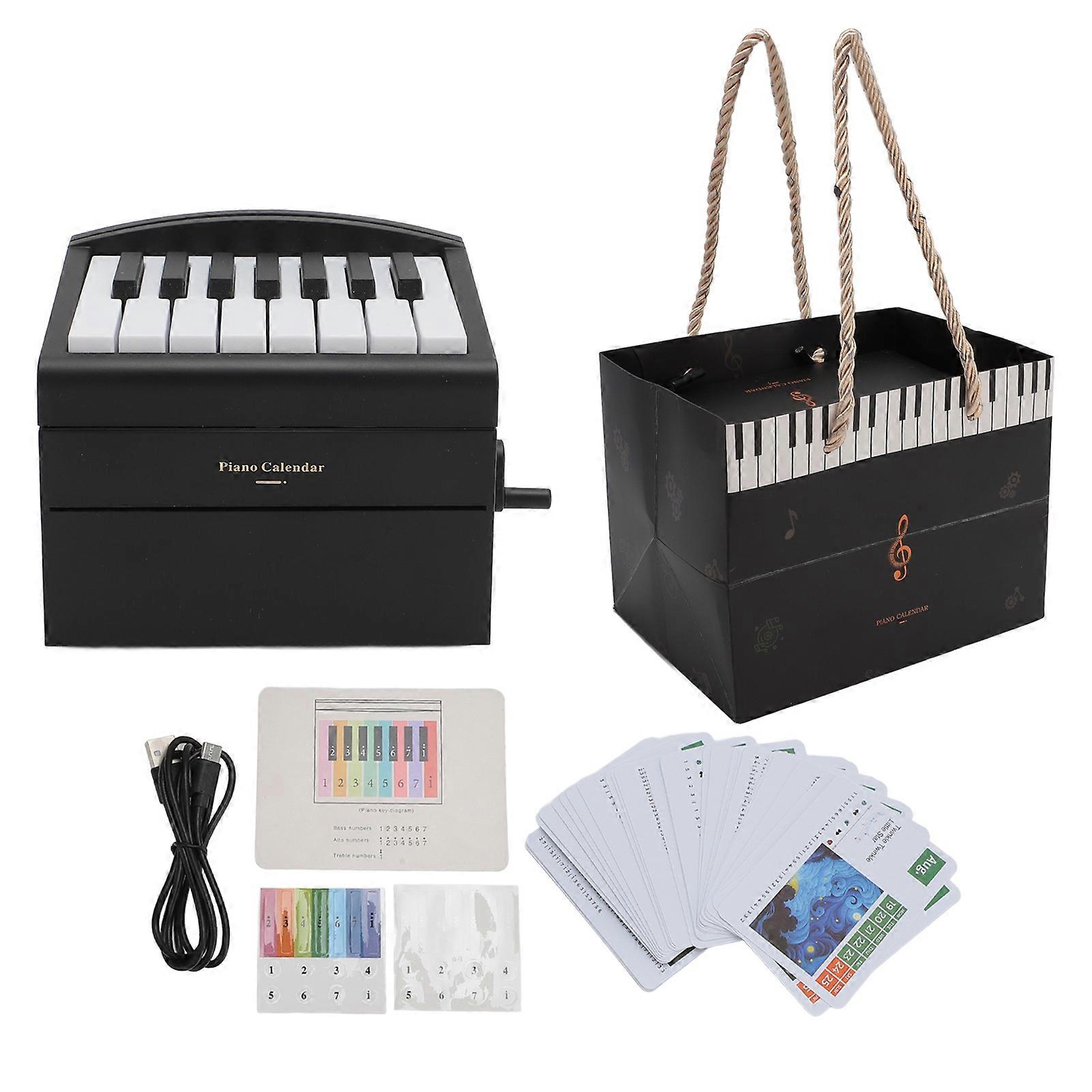 Piano Calendar USB Rechargeable Playable Piano 52 Weekly Calendar Cards with Sheet Music Black