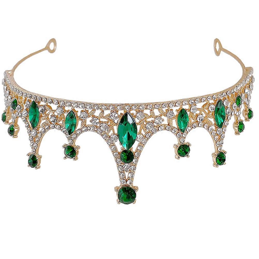 Adorable Green Rhinestone Crown Headband for Cosplay and Party Use Lightweight Comfortable Design