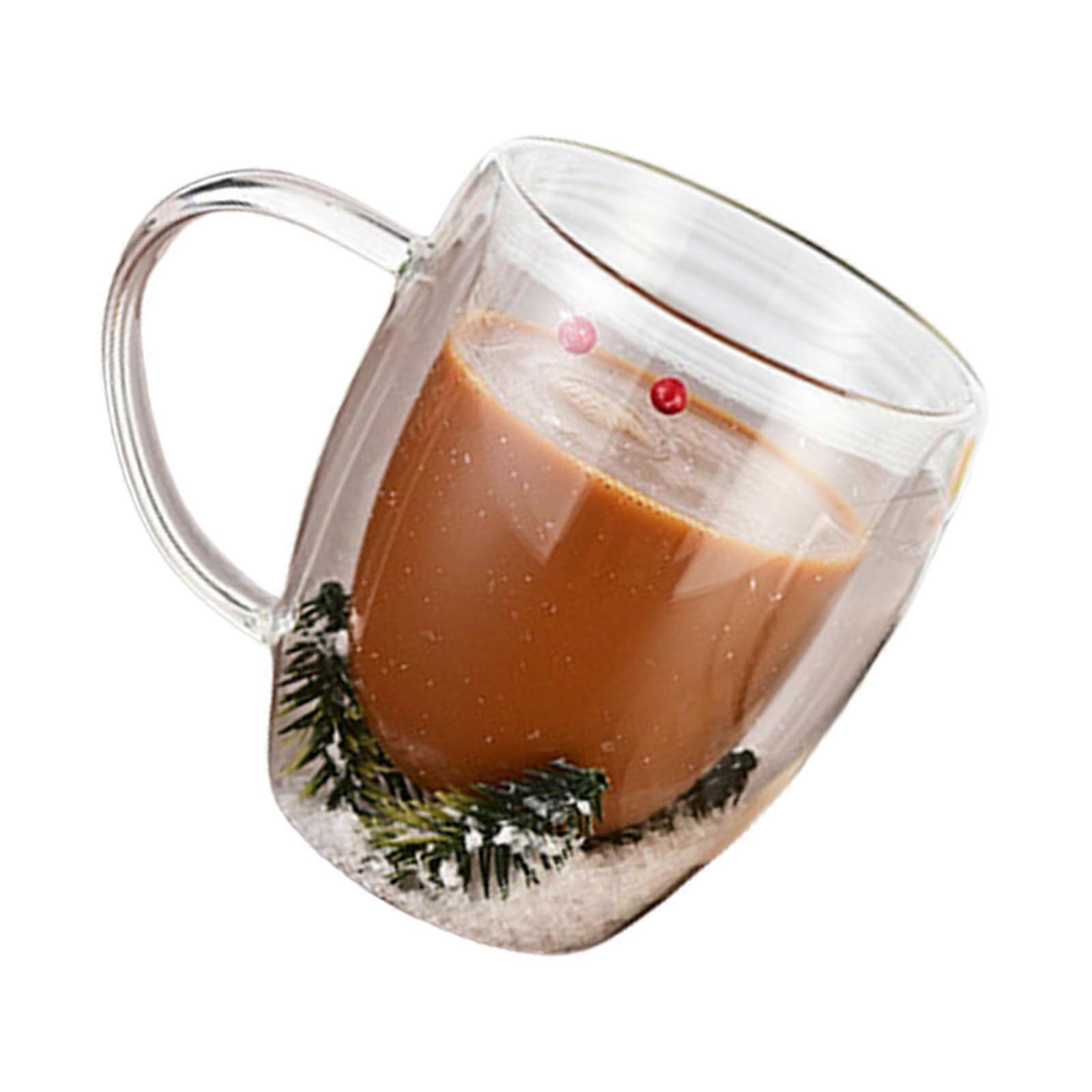 350ml Double Layer Glass Mug with Handle for Hot and Cold Beverages Clear Cup with Elegant Dried Flower Decoration Multicolor