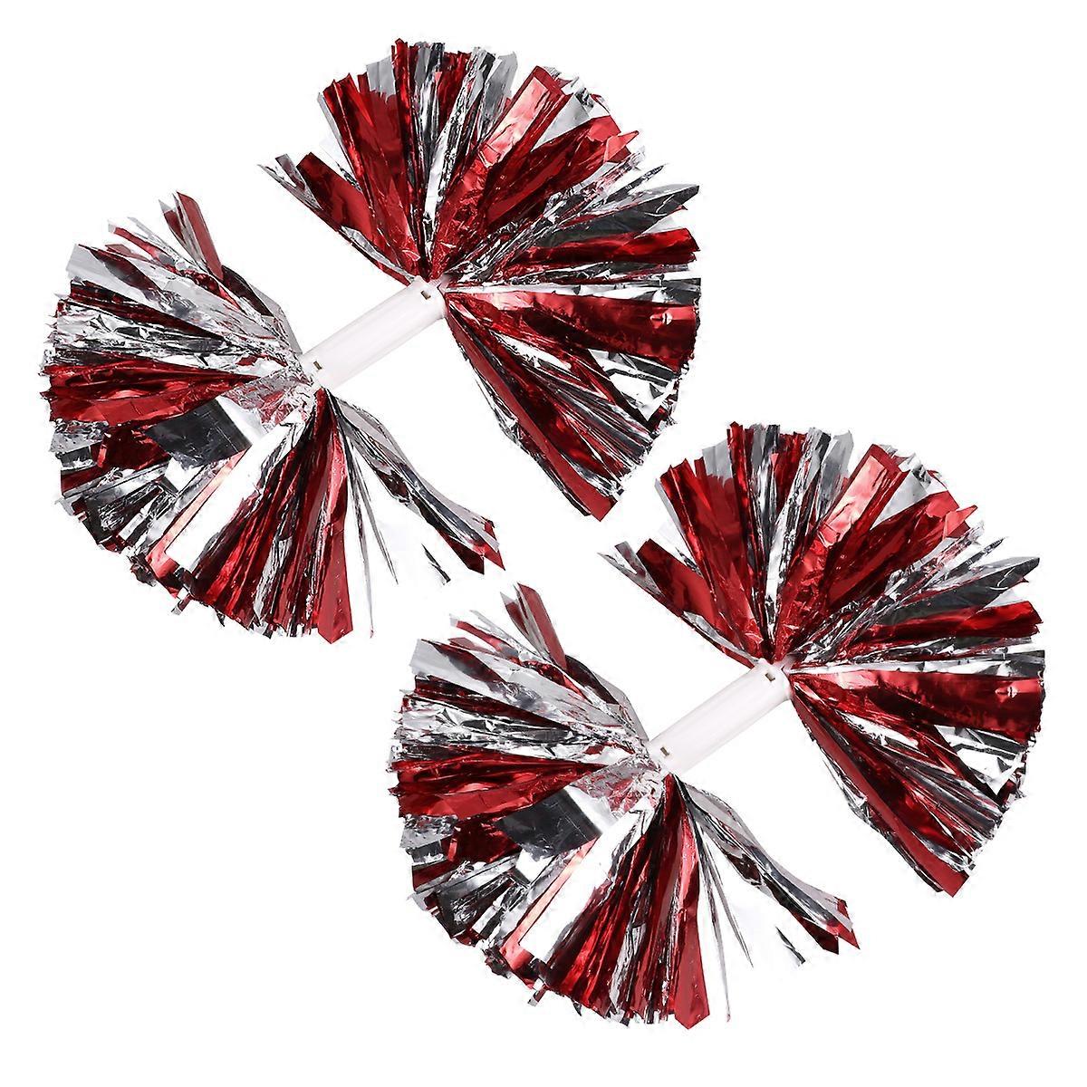 2Pcs Colorful Reusable Cheering Poms For Kids Performance Events Red With Silver Cheerleading Props Designed For Sports