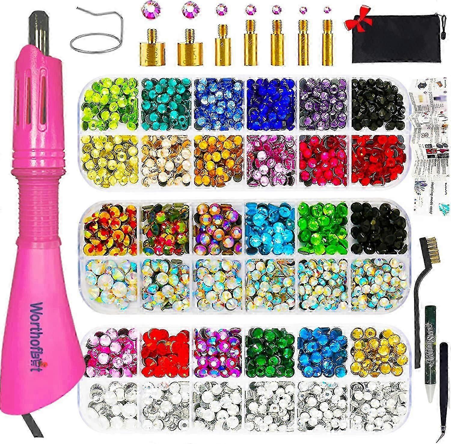 Rhinestone Setter, Applicator Toolkit, Hot Fixed Wand Bedazzler Kit, 4080pcs, Ab Crystal, Clear, 14 Colors, 7 Tips, 4 Gems Sizes, Tweezers, , Jewel Pi