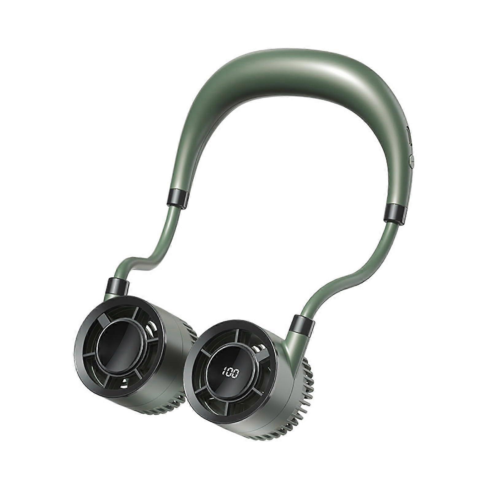 Neck-Mounted Fan Bladeless Design 1500mAh Battery Life 10-Hour Hands-Free USB-C Fast Charging Green 360° Foldable for Travel