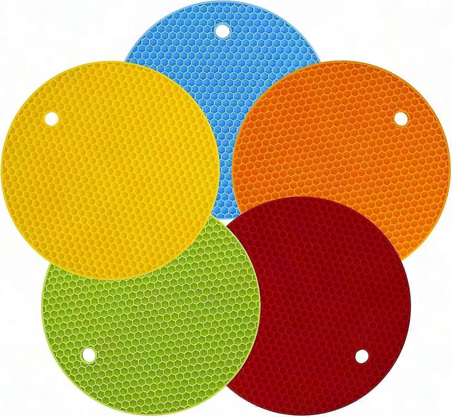 Honeycomb Silicone Coasters Set of 5 - Non-Slip Heat-Proof Kitchen Mats for Table, Spoon Rest, Multi-Function Coaster (Multicolor)