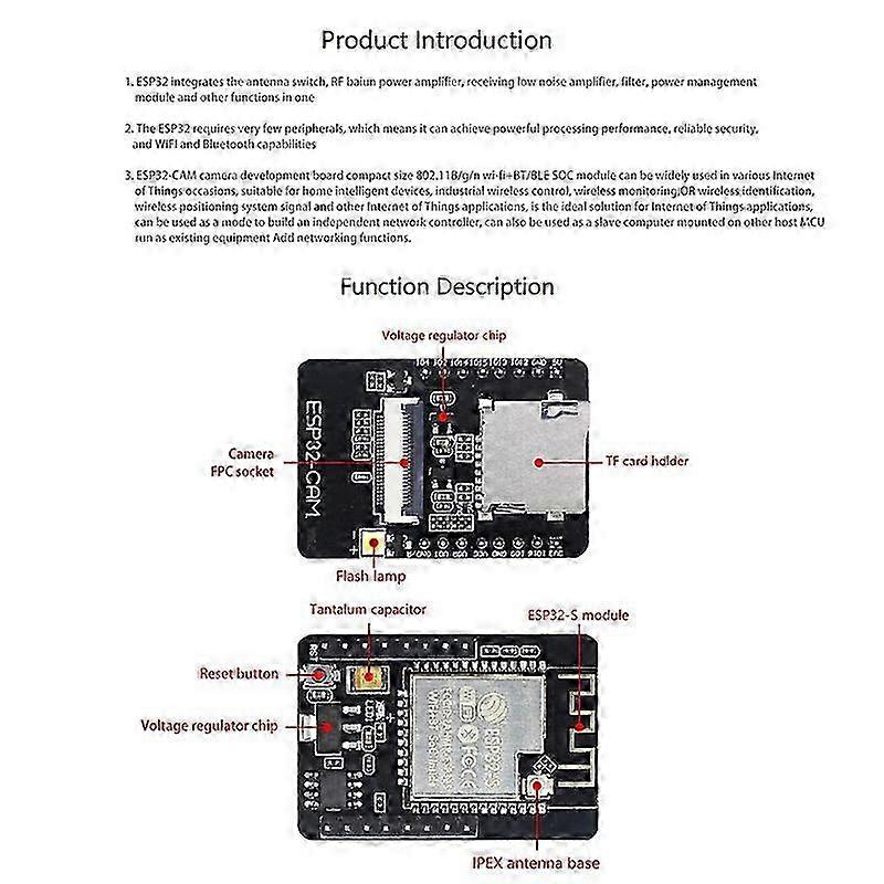ESP32-CAM Development Board with OV2640 Camera Module, 520KB PSRAM, 32Mbit WIFI & Bluetooth - Ultra Low Power Solution