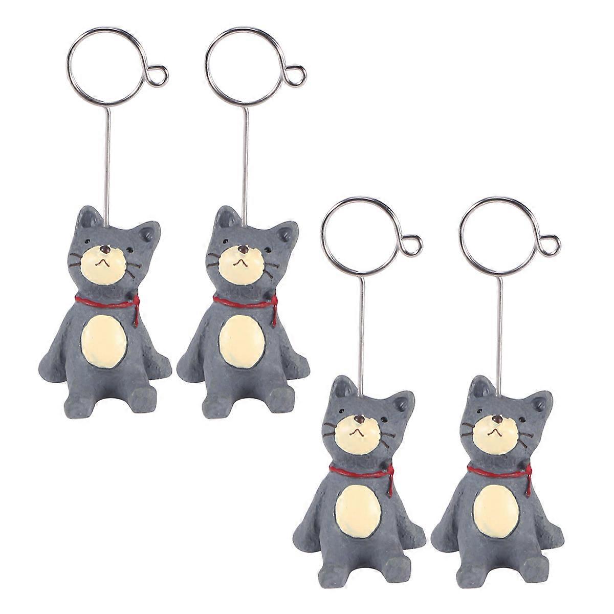 4 Pcs Resin Message Folder Little Cat Animal Product Display Board Photo Clip Cartoon Note Holder Desktop Ornament