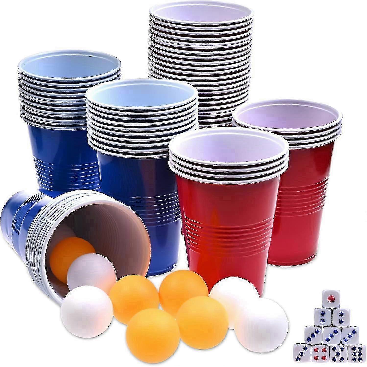 60 Red and Blue Party Cups with 10 Ping Pong Balls - Fun Drinking Game Set for Family Gatherings and Parties