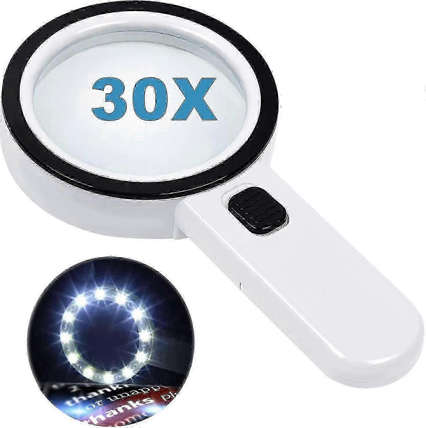 Reading Magnifier with 12 LED Lights, 30 x Dual Glass Lens for Elderly Reading, Coins, Stamps, Maps s202412247434