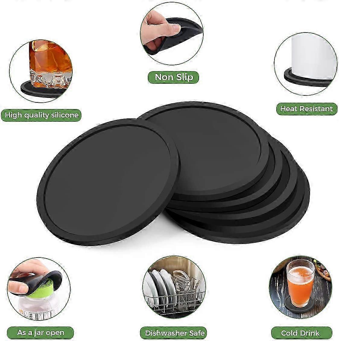 ブラックシリコンコースター6個セット、ガラスドリンクカップ、コーヒーマグ、ボトル、缶、デスクテーブルを湿気や熱から保護--style427