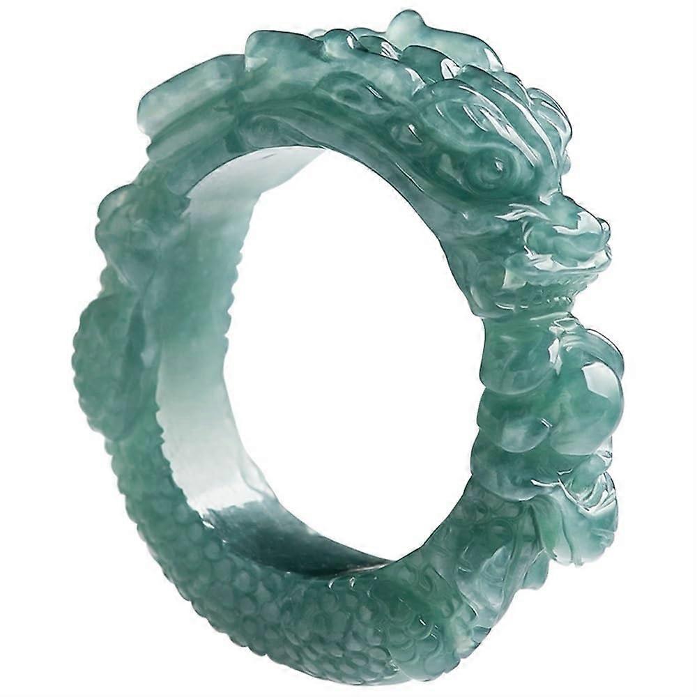 Natural Green Coiled Dragon Jade Rings For Men HandCarved Jadeite Dragon Rings Certified Jadeite Stone Light Green 23mm