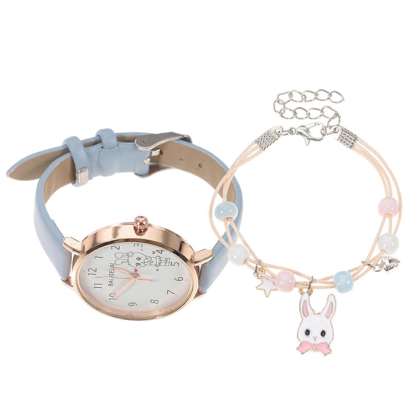 Adorable Cartoon Rabbit Watch for Students Unique Decorative Watch with Assorted Color PU Strap
