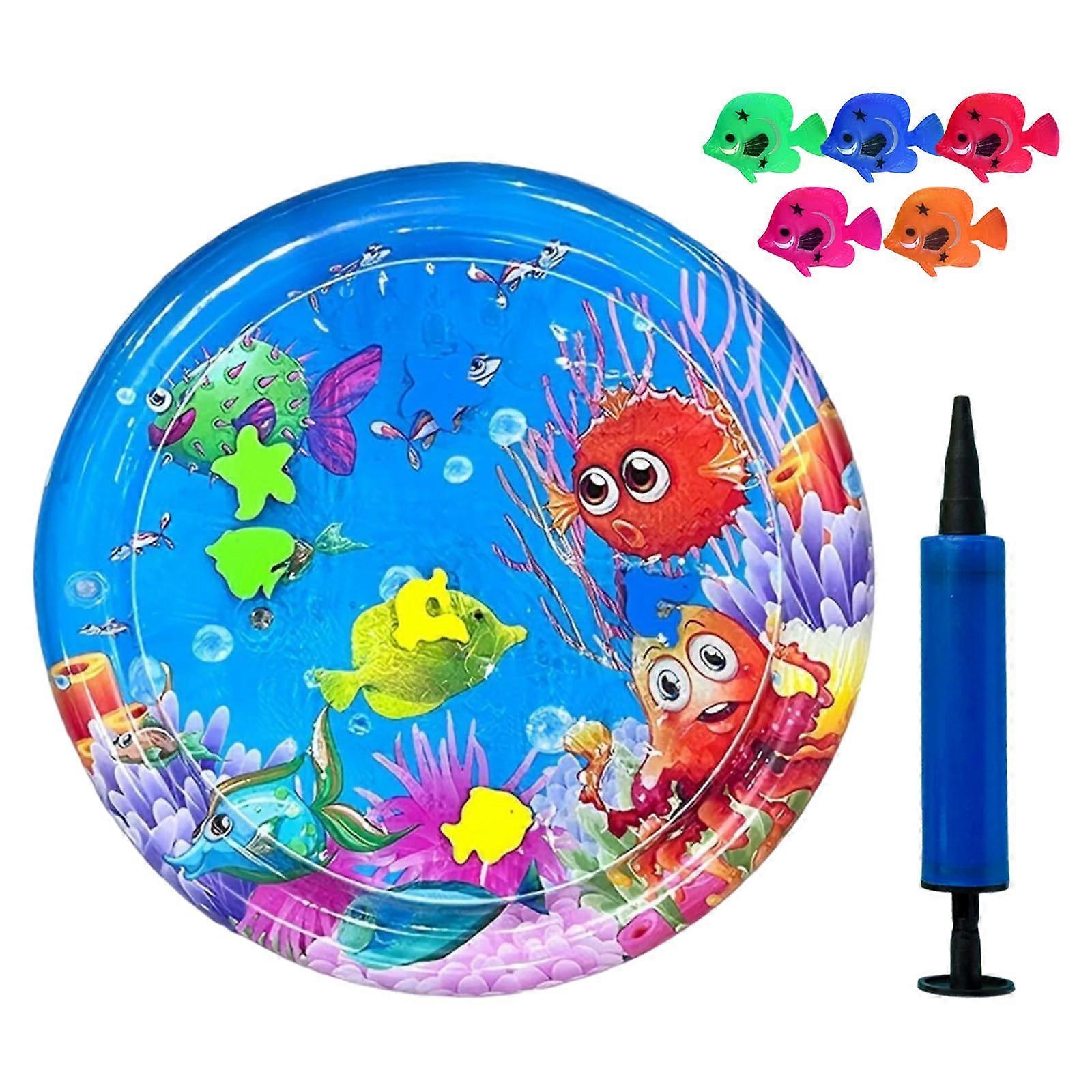 Water Sensor Play Mat for Pets Model B, Thickened Sensor Mat, Includes 5 Plastic Fish, Inflatable Bed for Cats and Dogs