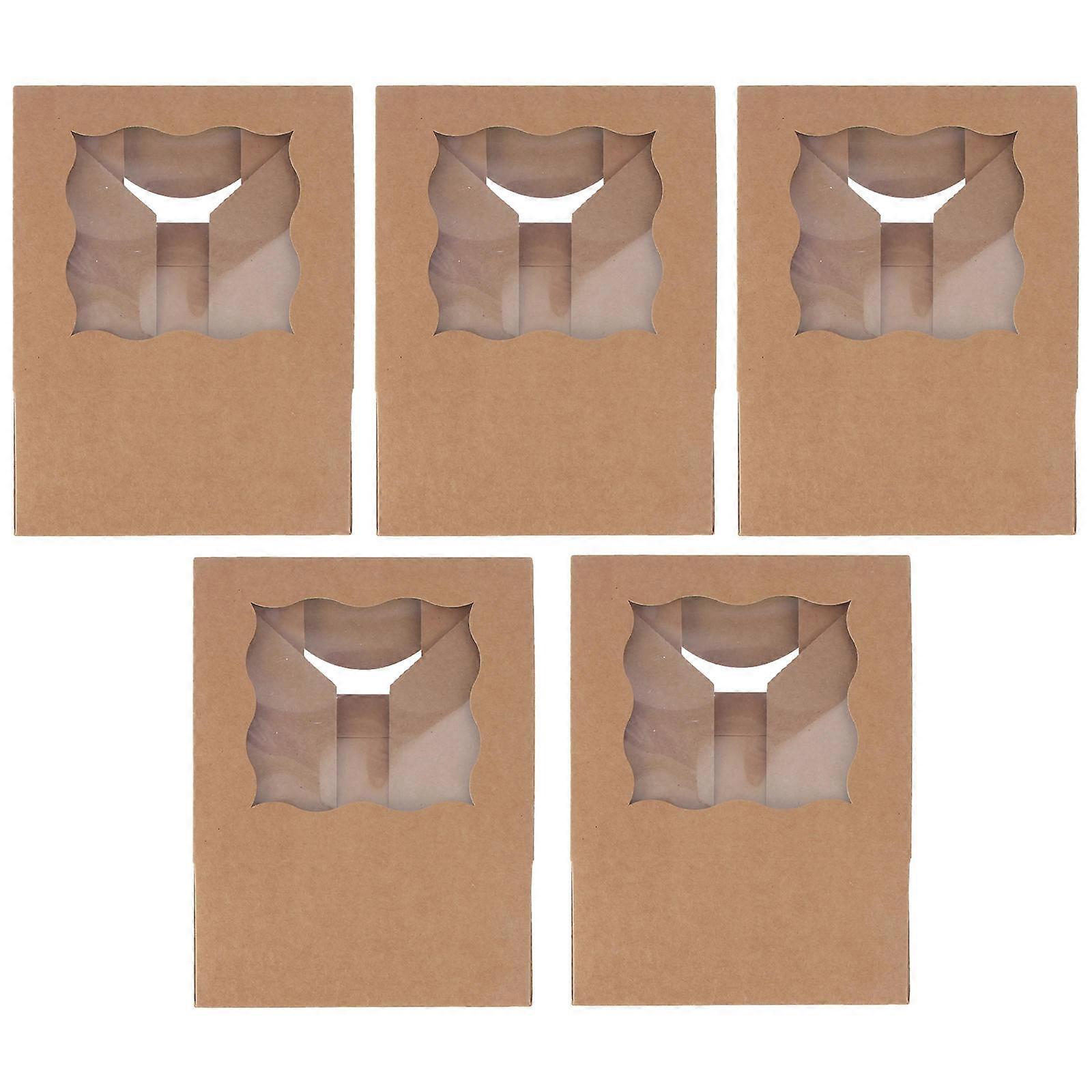 Egg Cake Box with Window for Wrapping 5Pcs Brown Paper Dessert Boxes