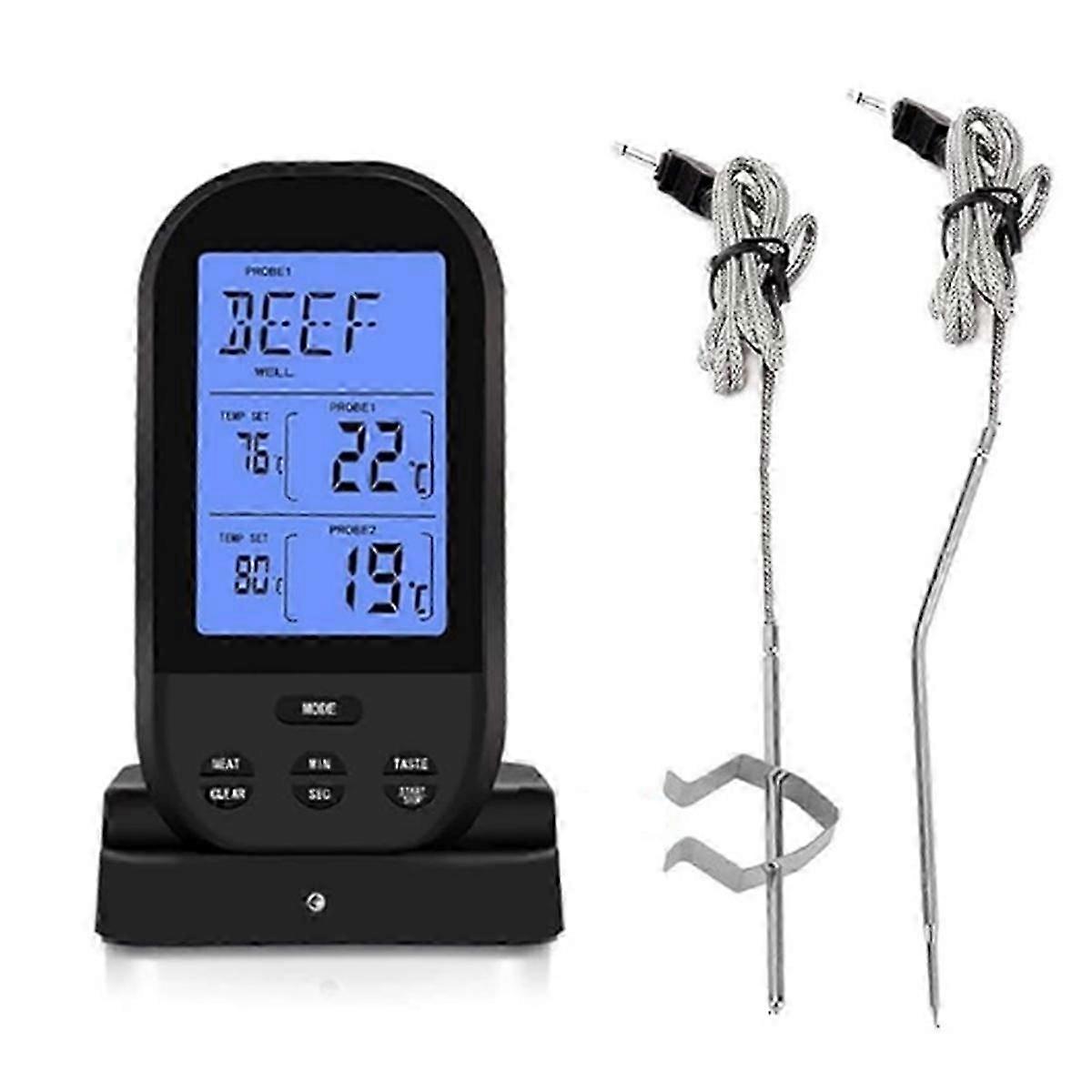 Wireless Dual Probe Meat Thermometer with Timer for Beef Smoking in Oven