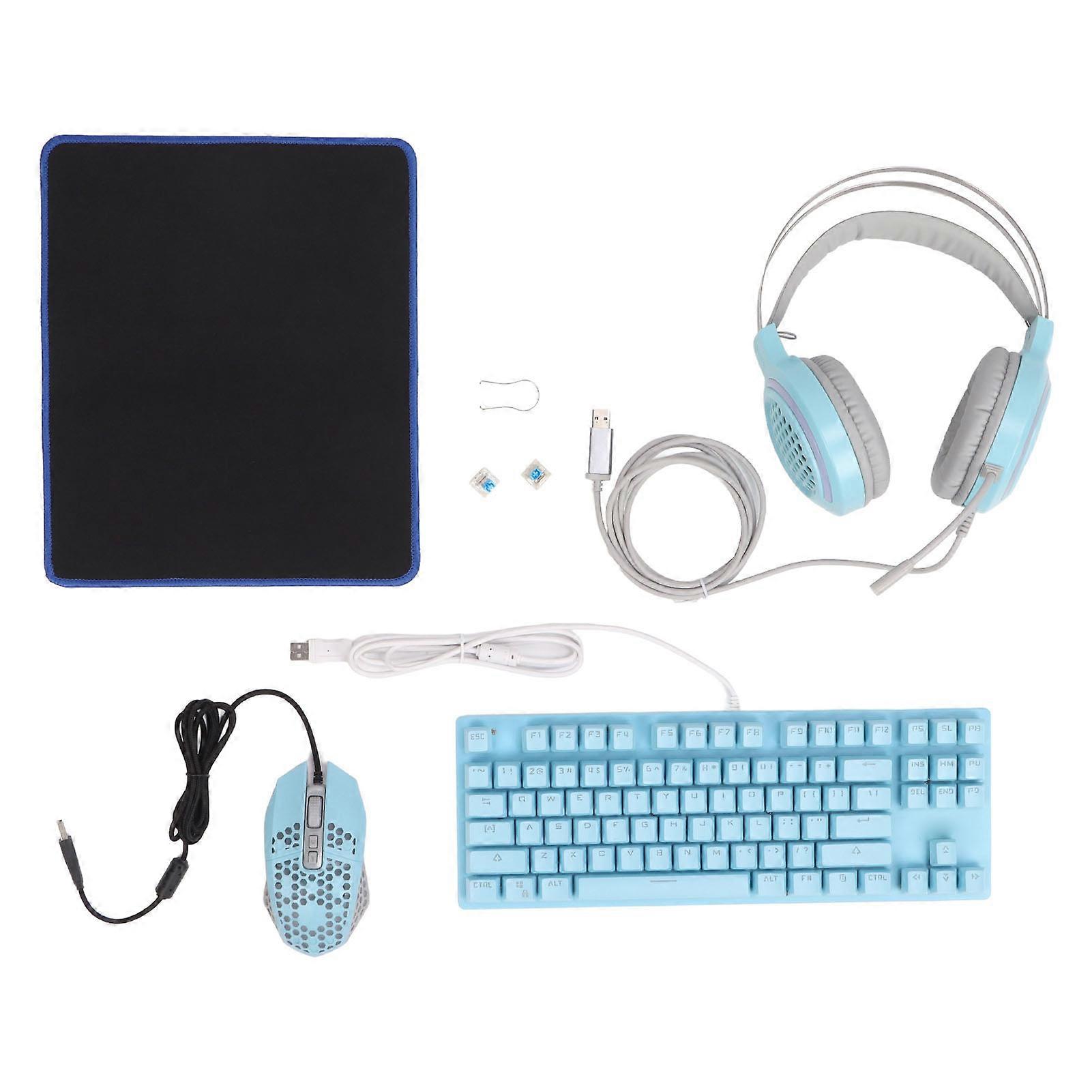 Four Pieces Computer Game Kit with RGB Lighting, High Sensitivity Mouse, and 7.1 USB Headset