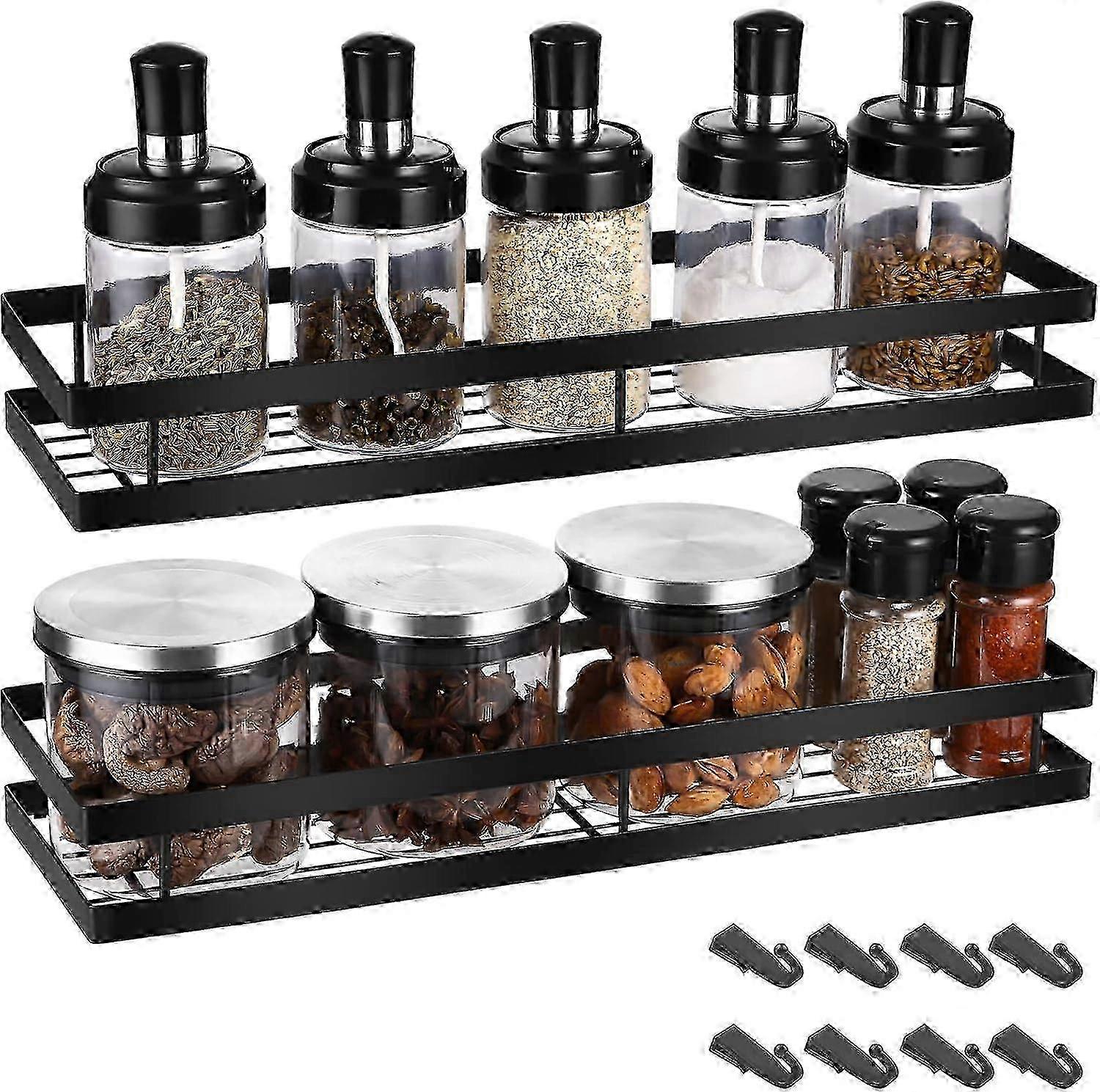 2-Piece Spice Rack Set,Wall-Mounted Spice Rack,Spice Rack,Kitchen Spice Storage Rack Suitable for Kitchen Bathroom Balcony,40x12x5.5cm(Black)