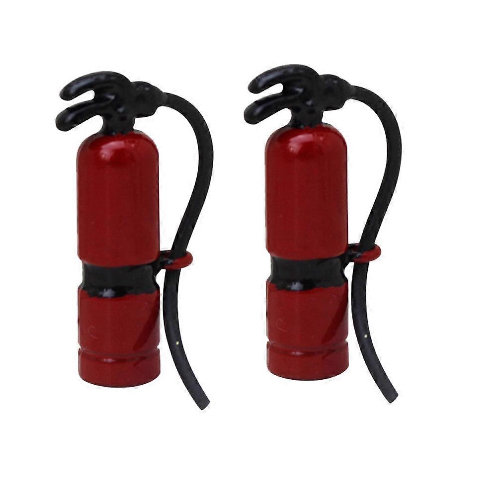 DIY Mini Decor Tools for Decoration Use 2Pcs Red Alloy Fire Extinguisher Models