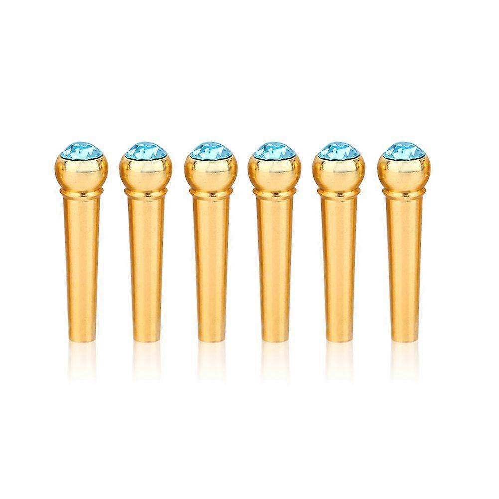 6Pcs Brass Made Guitar Bridge Pins with Crystal Glass Dot Decor Music Instrument Parts Sky Blue