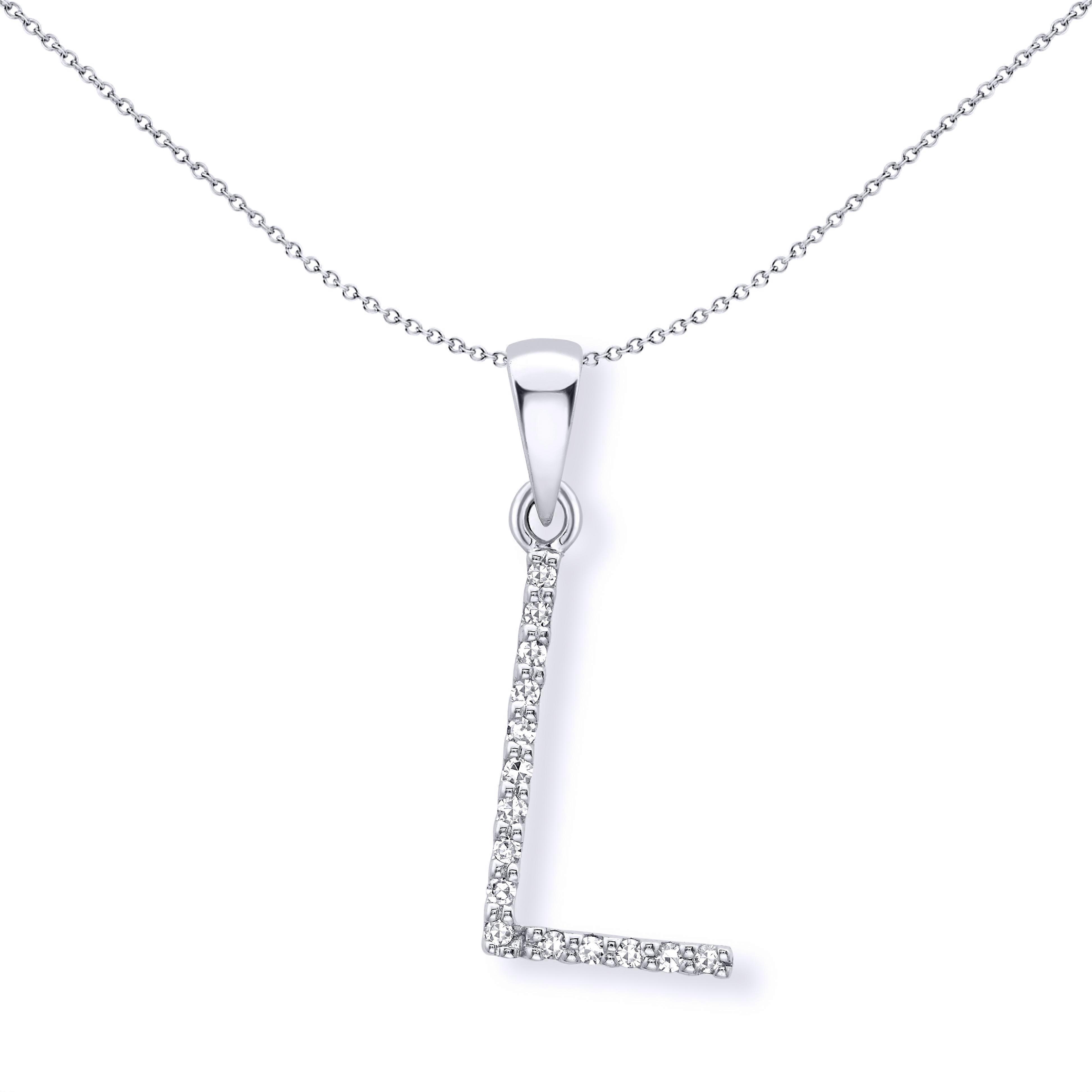 Jewelco London 9K 白金钻石首字母吊饰字母吊坠 长 7 毫米 x 18 毫米