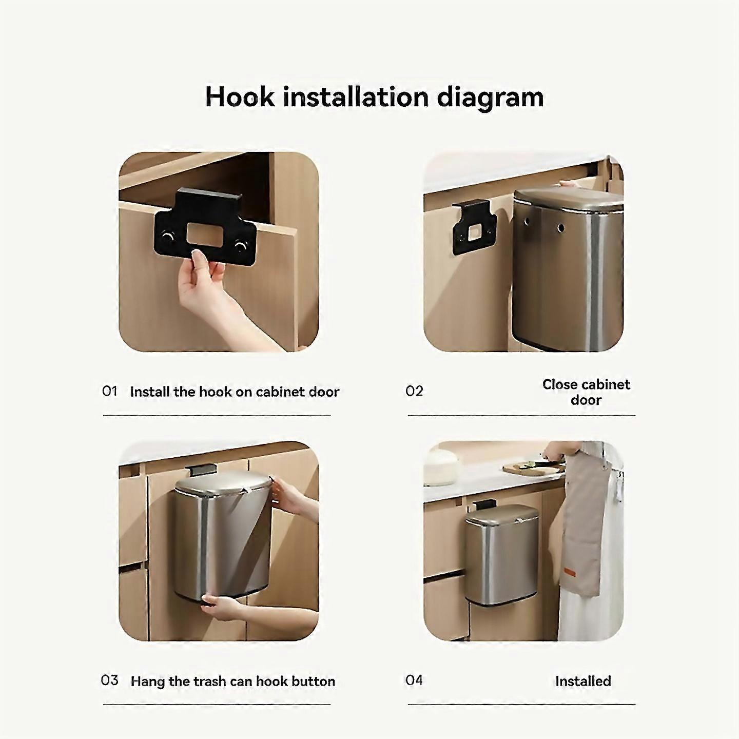For 8l Hanging Trash Can For Kitchen Cabinet Door With Lid Garbage Can Wall Counter Waste Compost