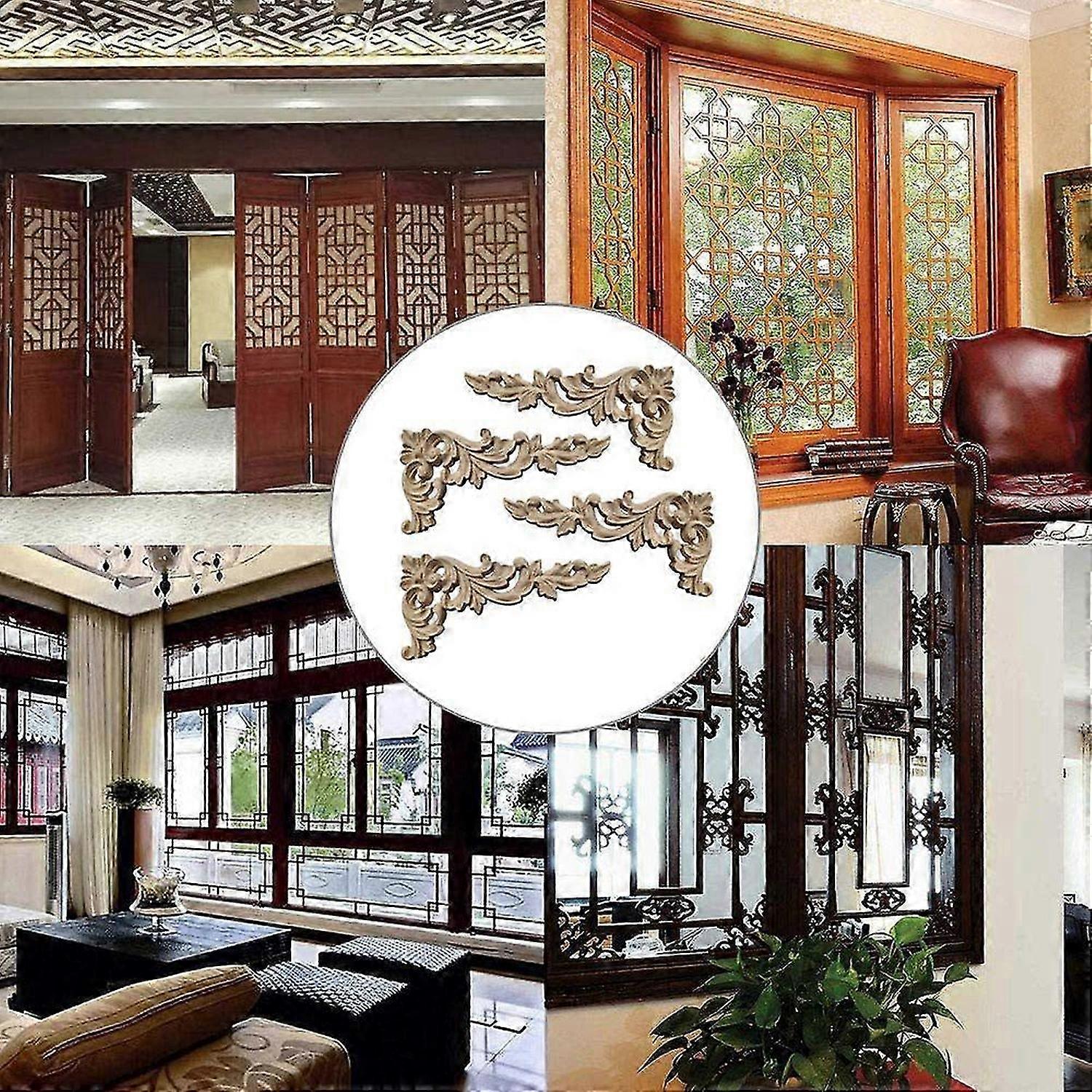 4Pcs/Set Wood Carved Corner Onlay Applique Unpainted Frame Cupboard B