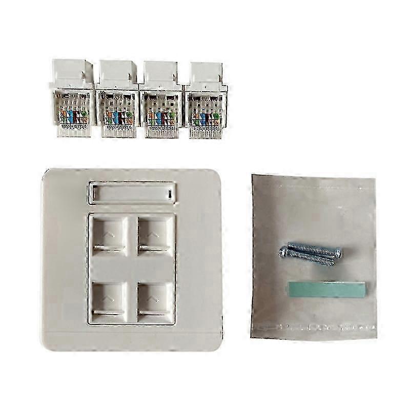 4-Port Network Wall Plug RJ45 Cat6 LAN Faceplate Gigabit Internet Jack 86mm