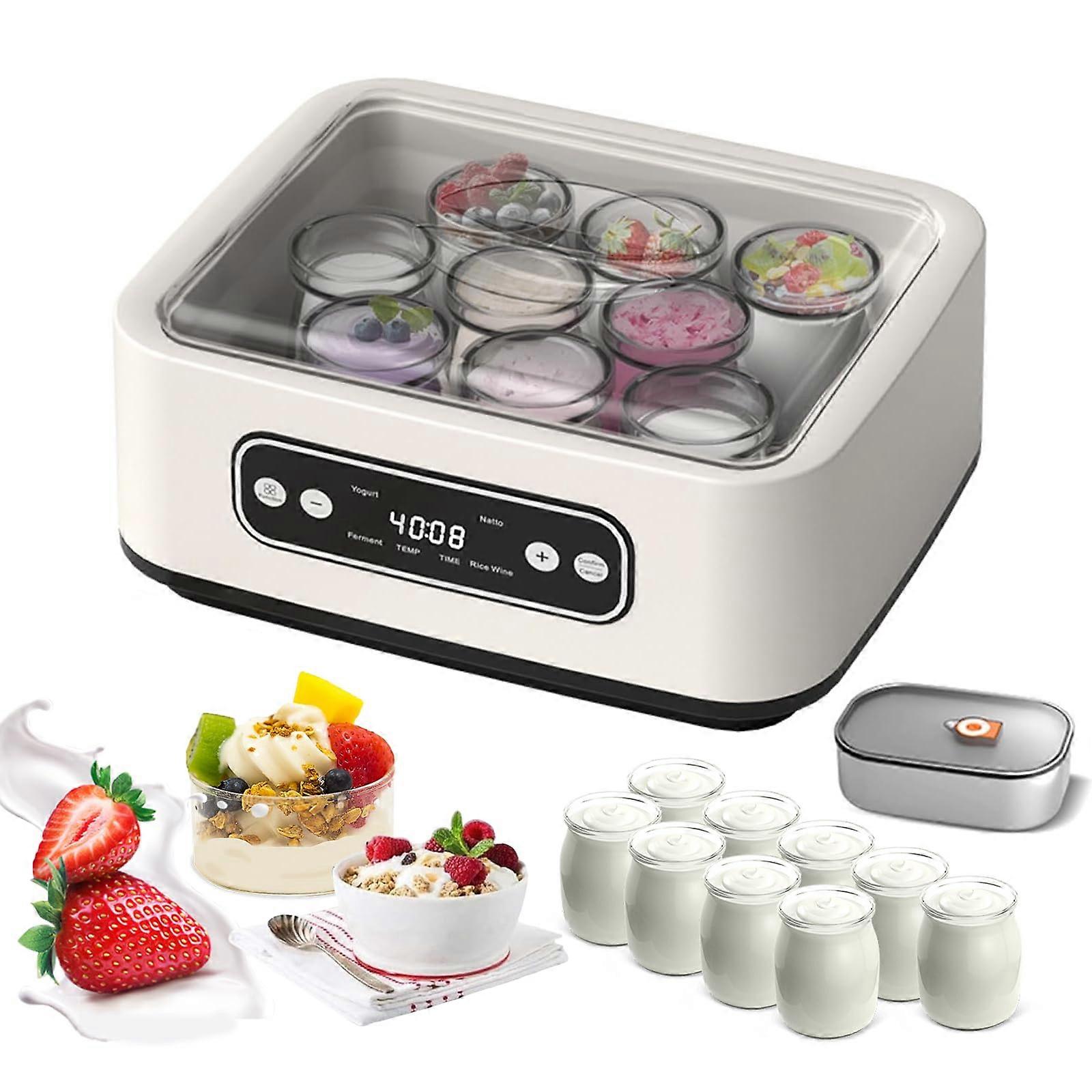 Yoghurt Maker Machine Automatic Yogurt Maker With 9 Glass Cups 1.6L Stainless Steel Liner PTC Temperature Control