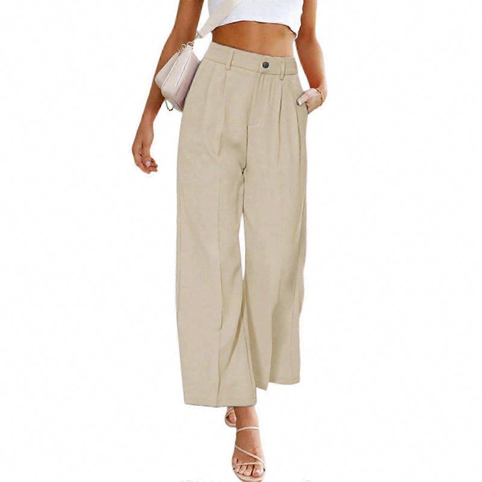 Spring Summer Fashion Wide Leg Pants Adults Woman Solid Color High Waist Wide Leg Pants Casual Comfort Commute Pants apricot XL