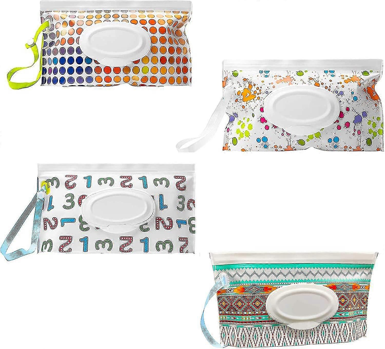 Travel Baby Wipes Dispenser - 4-Piece Set with Portable Bag in Various Patterns