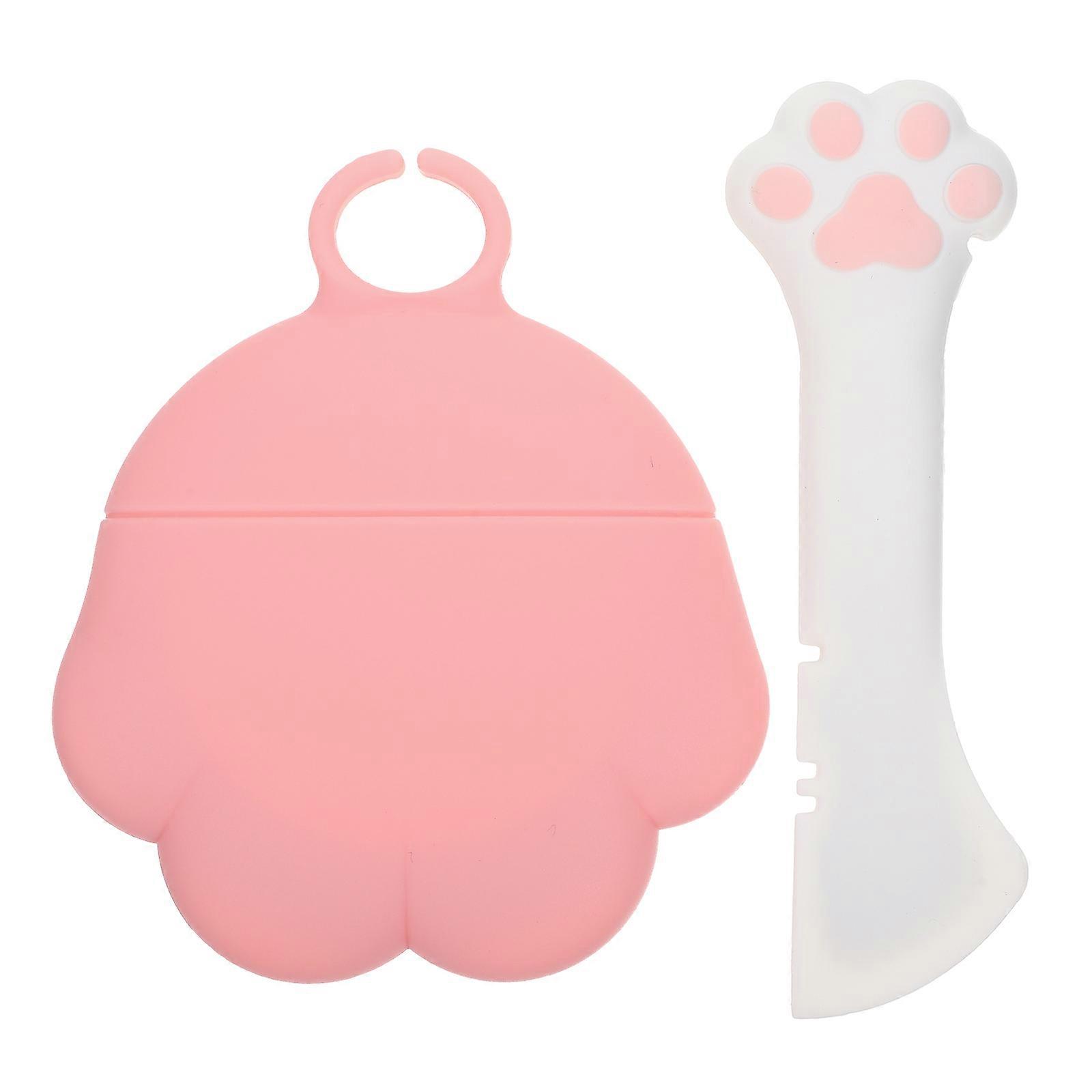 Cat Food Can Lid Kit with Spoon for Pet Use 1Set Pink Silicone Material