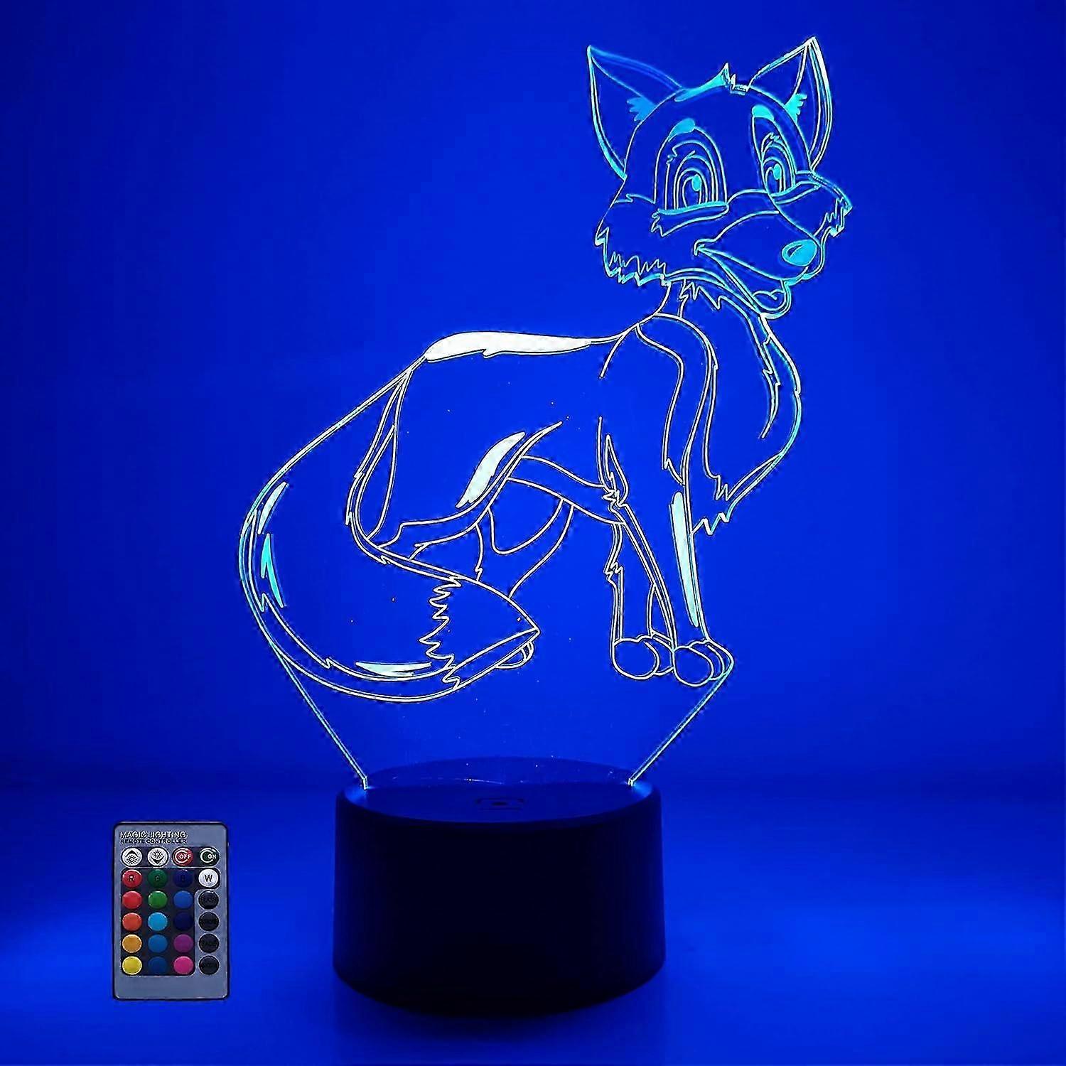 Creative 3D Fox Night Light USB Powered Remote Control Touch Switch LED Decor Table Desk Optical Illusion 3D Lamp 7/16 Colors Changing Lights Ch