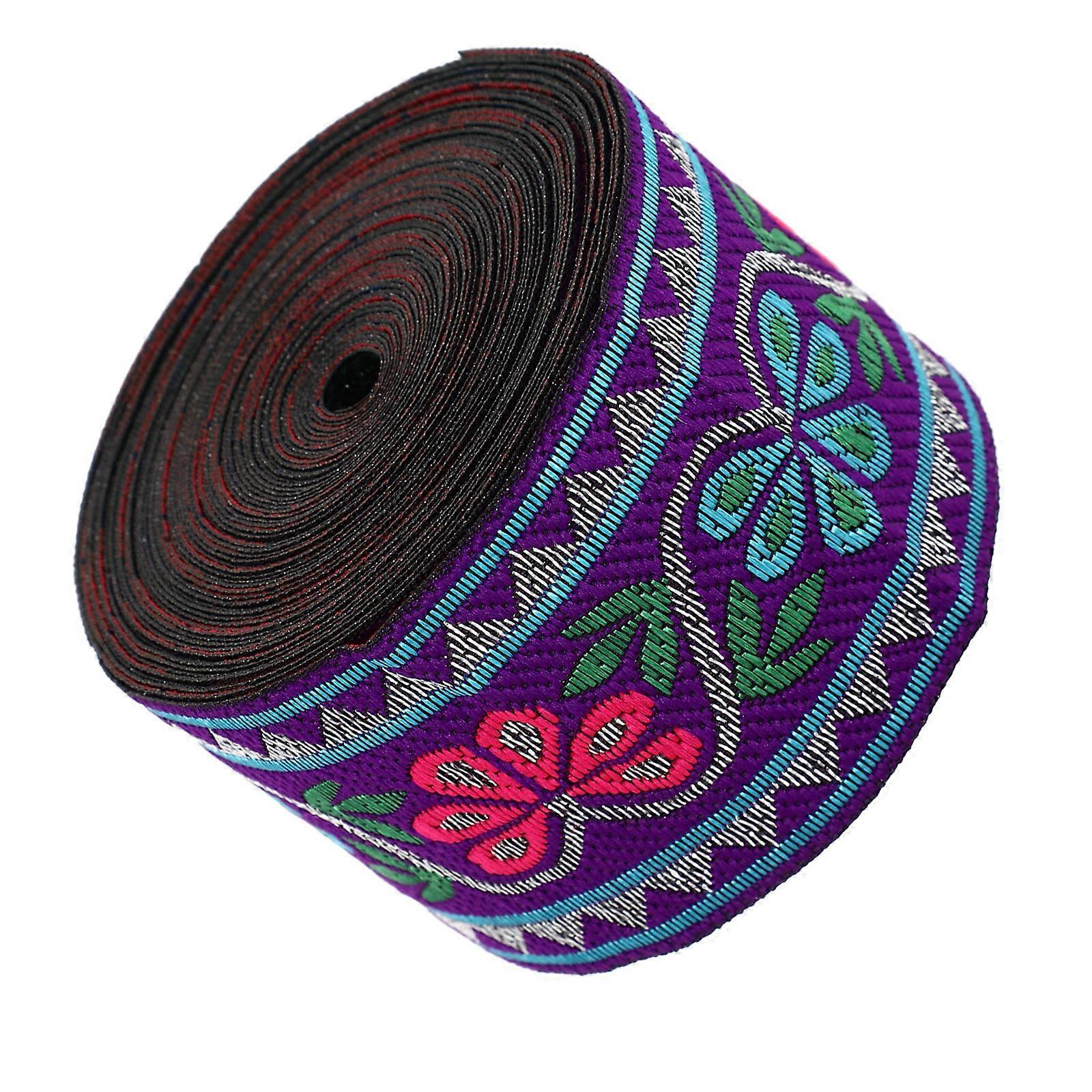 DIY Use Ethnic Style Ribbon Clothes Ribbon for Sewing 1 Roll Purple