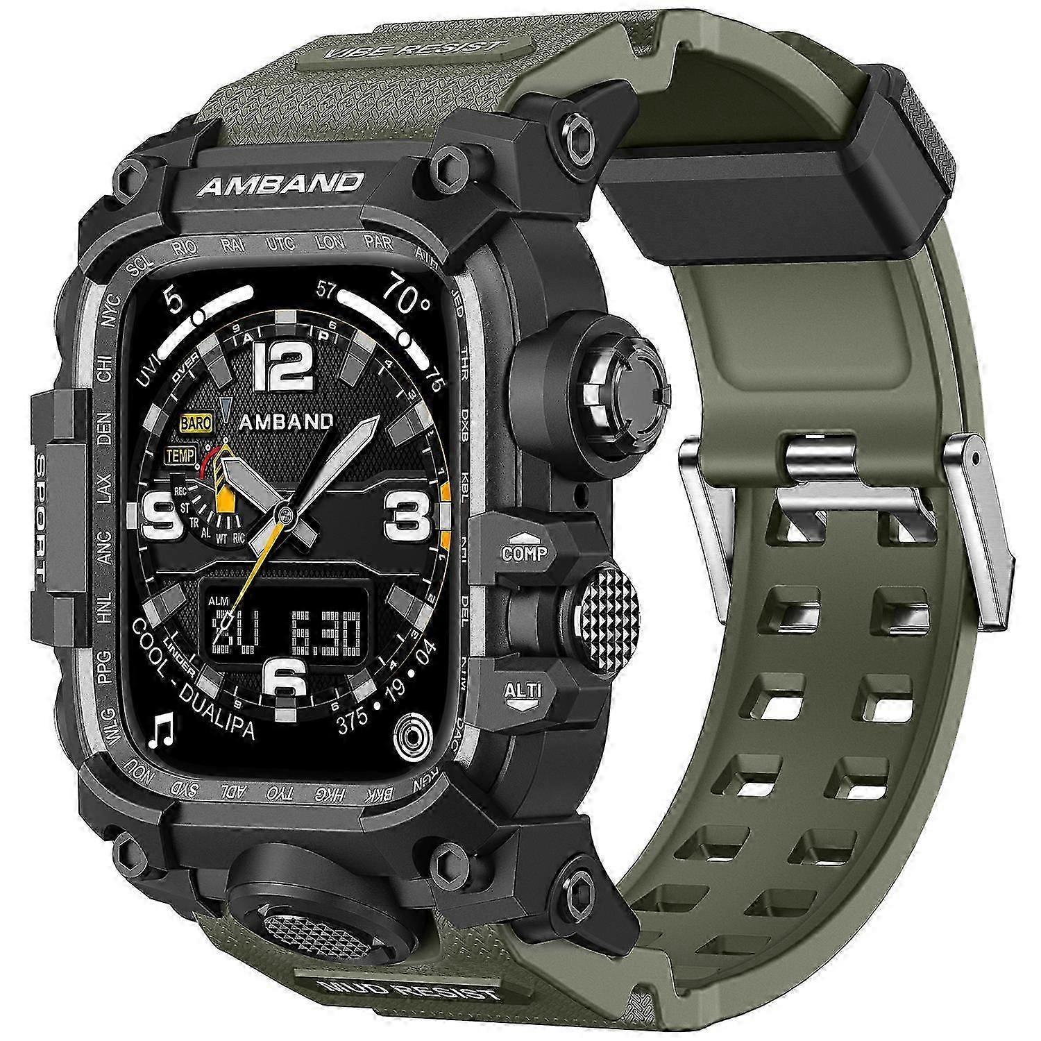 AMBAND For Apple Watch Ultra 49mm Bump Proof TPU Watch Strap with Integrated Watch Case - Army Green