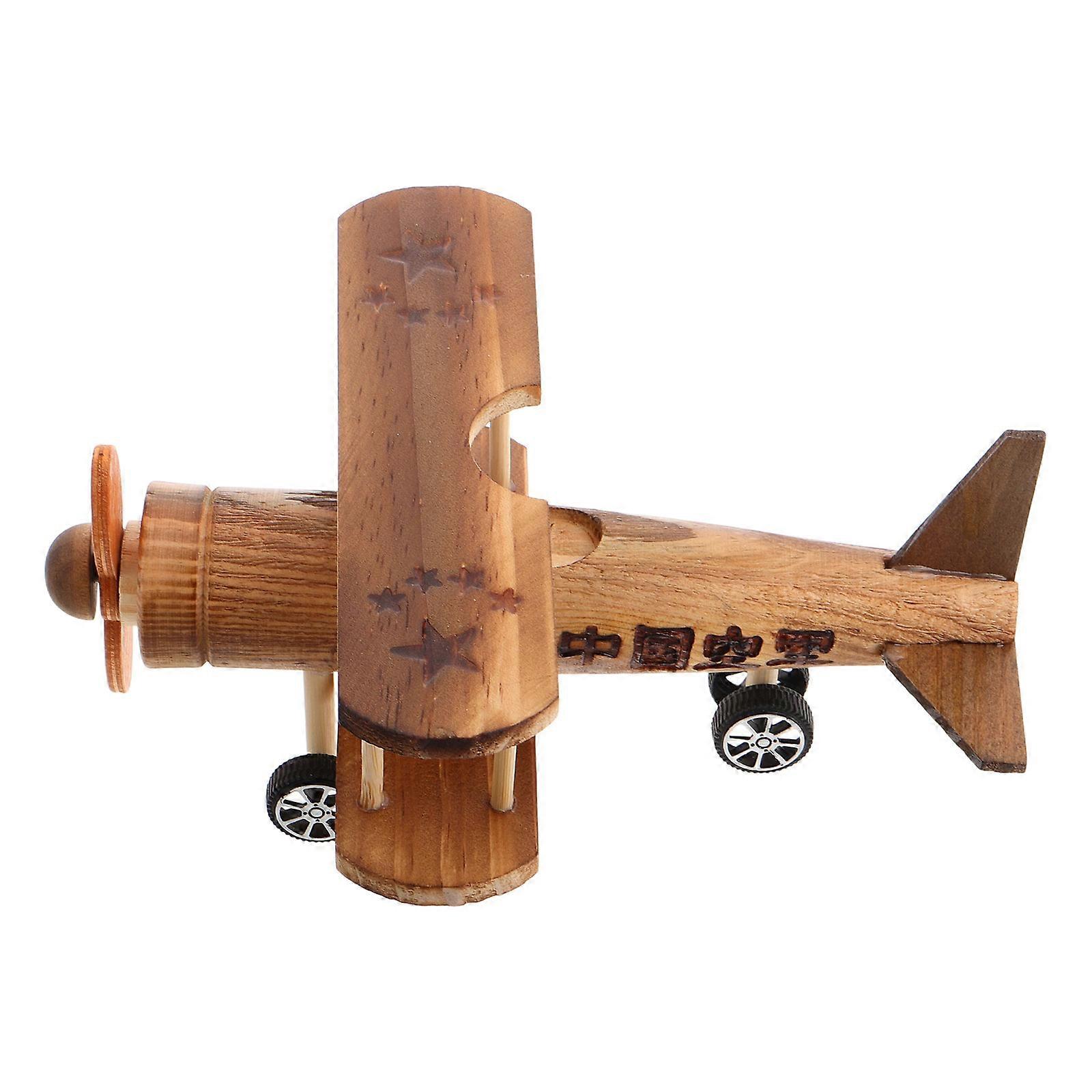 3Pcs Vintage Wooden Airplane Model for Decoration Retro Toy Biplane
