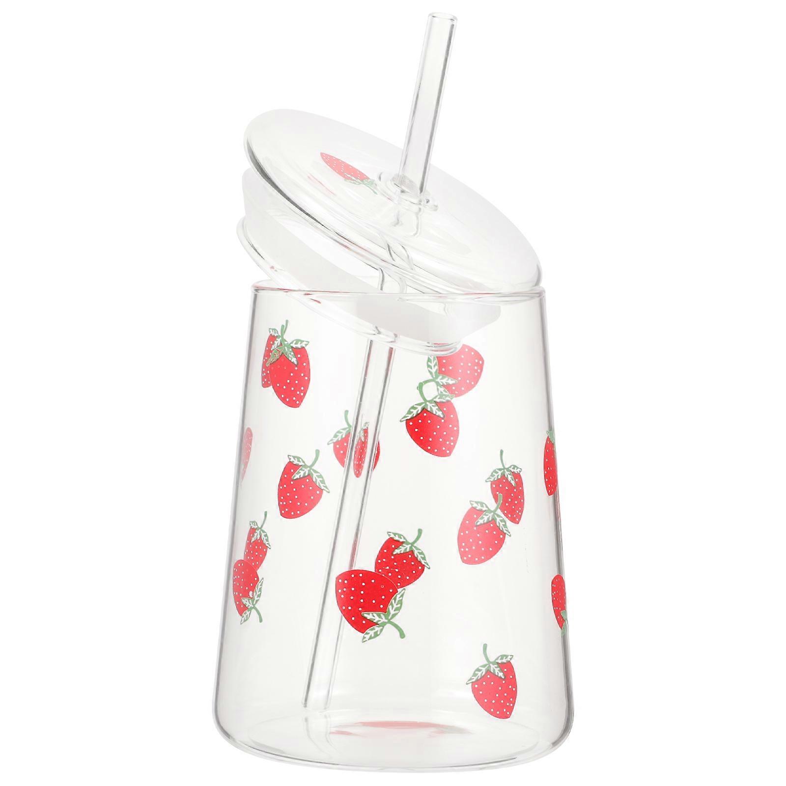 Glass Cup With Straw Lid For Outdoor Use Large Capacity Water Cup 20X0.7Cm Rust Proof Design 2 Sets