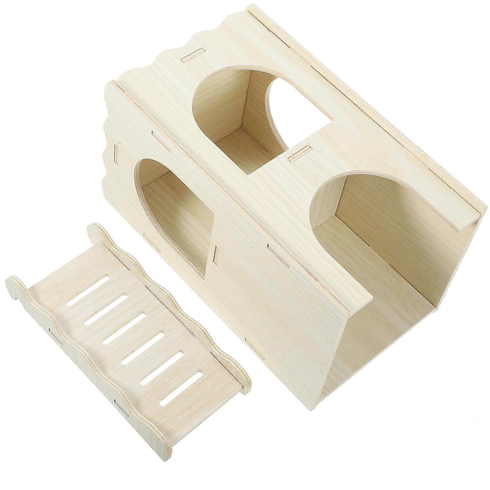 Guinea Pig Hideout House Hamster Hideaway for 2Pcs Wooden Hut