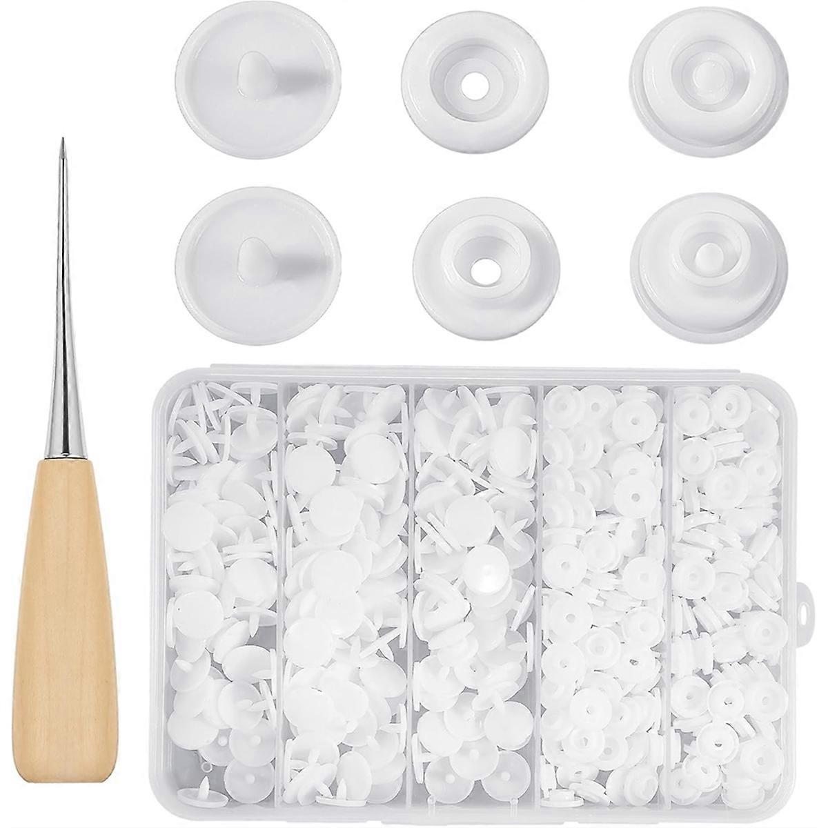100 Sets T5 Plastic Snaps, White T5 Plastic Snaps No Need Tools, No-Sew Buttons for Crafts Cloth Diaper Bibs