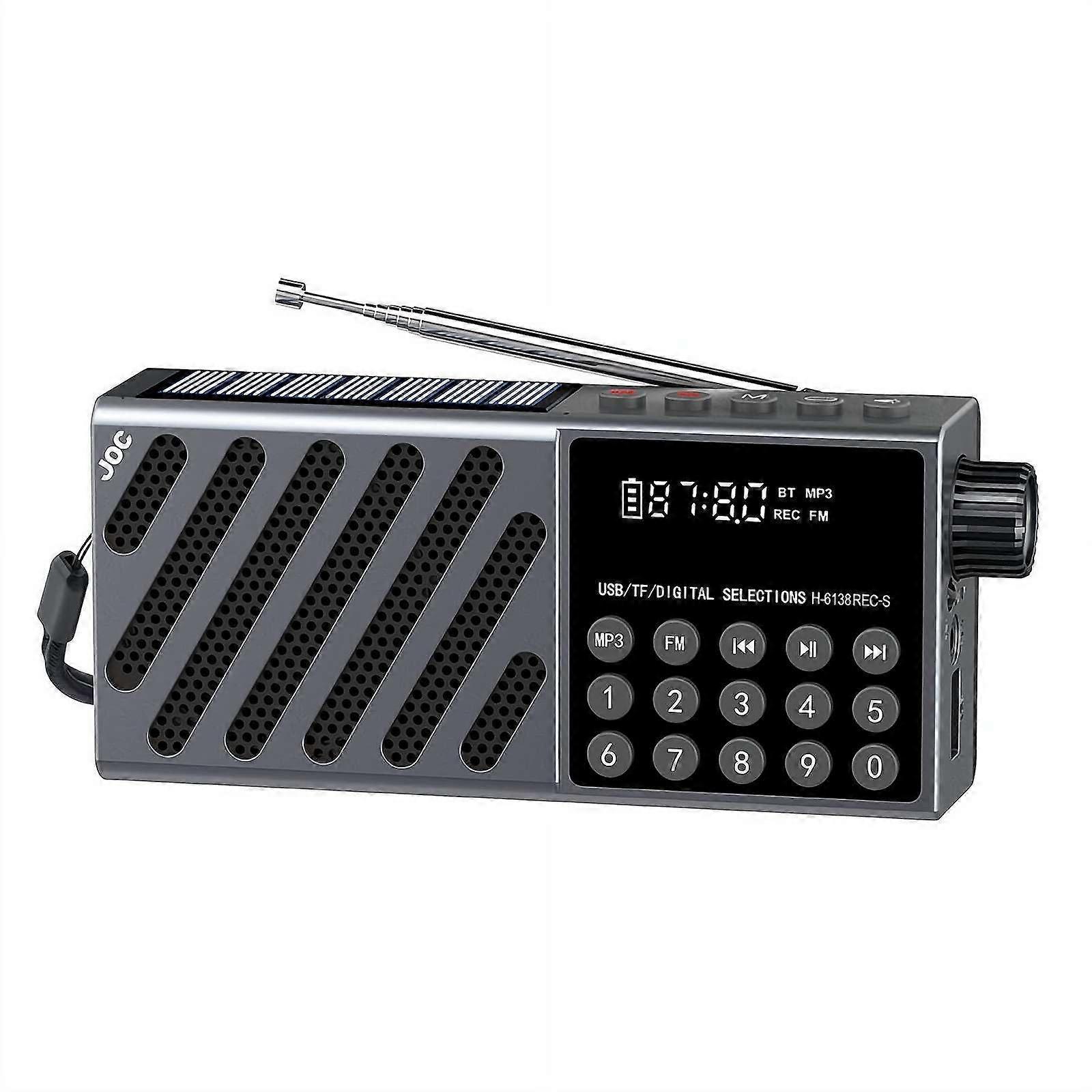 Portable FM Radio With Solar Charging, Wireless Speaker, USB TF Card Player, Grey, 1 Piece
