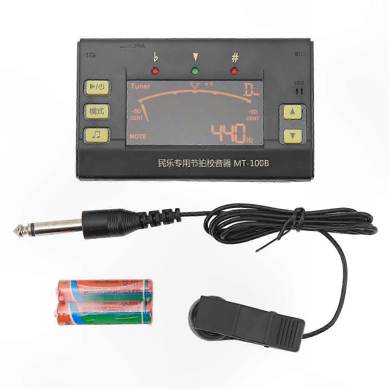 MT-100B Black Portable Tuner Metronome Pitch Detector, 3-in-1 Tuning Tool with Batteries for Musical Instruments
