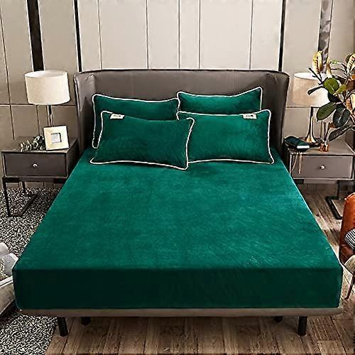 Solid Color King Double Single Fitted Sheets, Soft Velvet, 25cm Deep Pocket, AntiSlip, 150x200+25cm Green