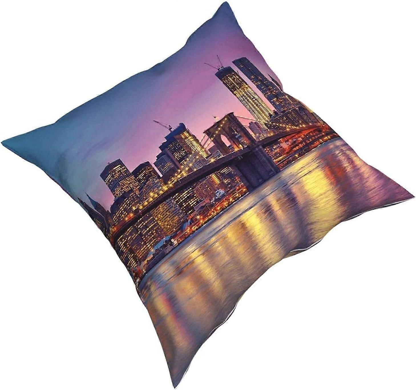 v1432ニューヨークスカイラインタペストリー枕カバーファッションスクエア枕カバークッションカバー装飾スロー枕カバー45 X 45 cm-ブラック4-18 "x18" -TB1432 ij1432