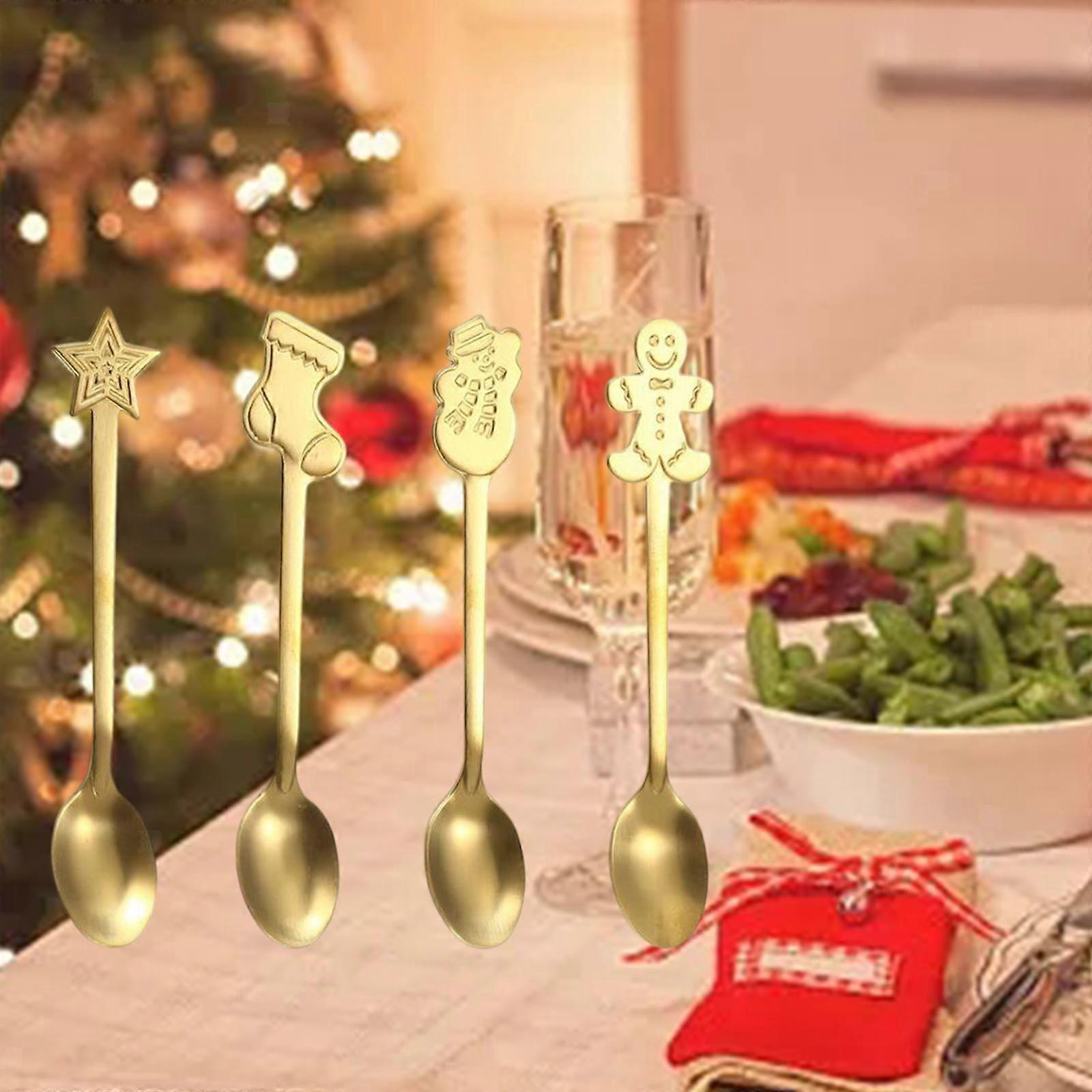 4Pcs Lovely Christmas Spoons Set Flatware Snowman Gingerbread star Stocking