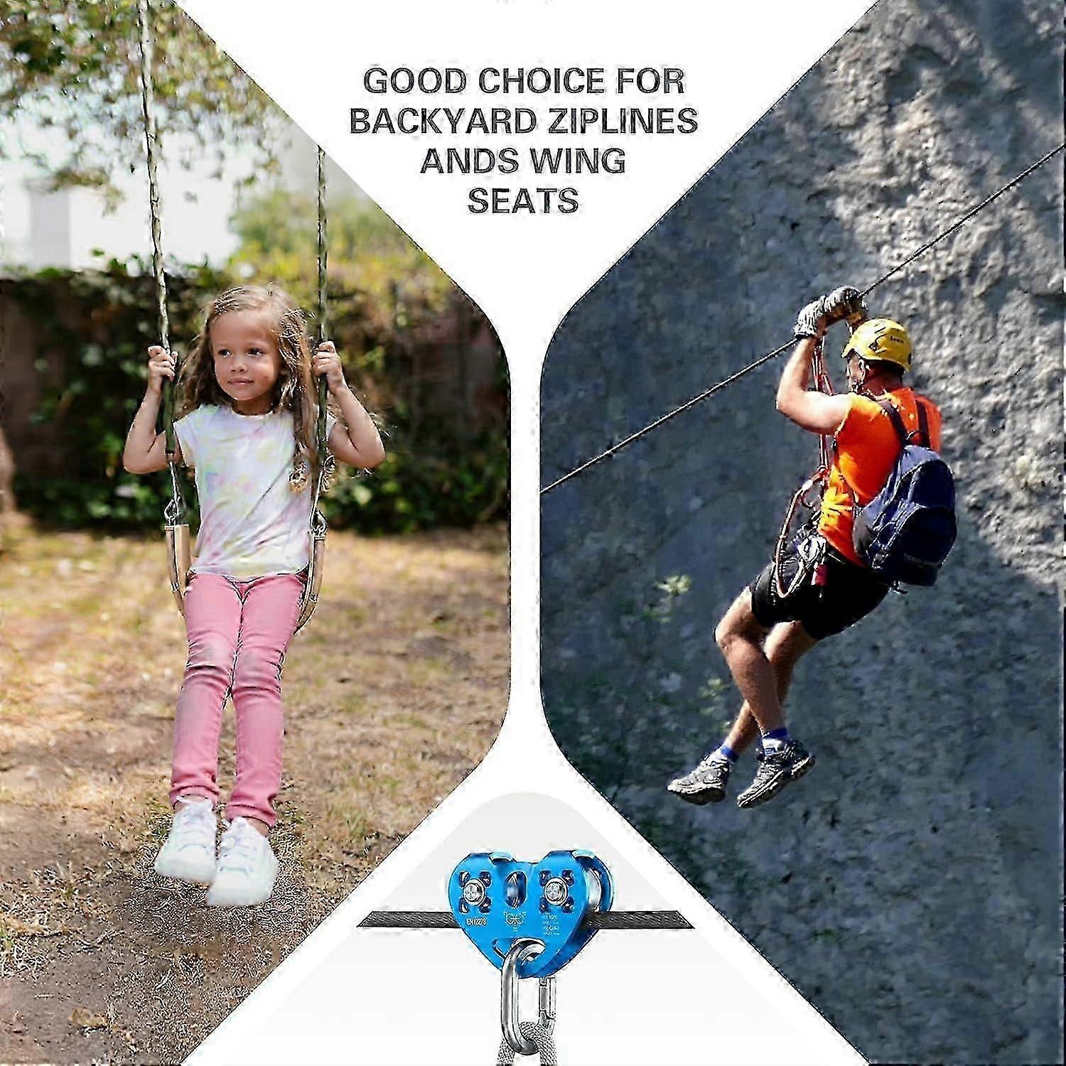 Zip Line Pulley 30KN Tandem Speed Double Pulley for 1/4 5/16 3/8 1/2 Cable