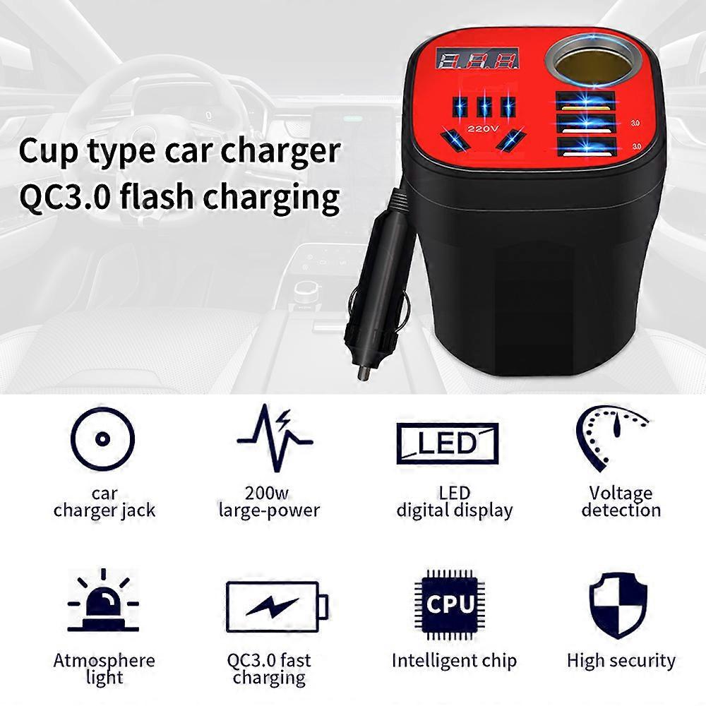 200W Car Power Inverter for Vehicles with QC3.0 Fast Charging and 5-in-1 Multifunctional Design